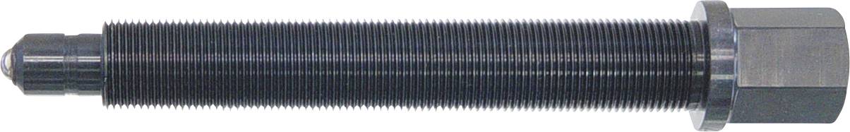 Ein schwarzer Metallbolzen mit Gewinde und sechskantigem Kopf, entwickelt zum Befestigen von Teilen in mechanischen Baugruppen.