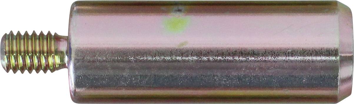 Ein metallisches zylindrisches Objekt mit gewindeltem Ende, möglicherweise ein mechanisches oder industrielles Bauteil.