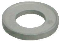 Eine metallische flache Unterlegscheibe mit einem kreisförmigen Loch in der Mitte, die verwendet wird, um die Last eines Gewindebefestigungselements wie einer Schraube oder einer Mutter zu verteilen.