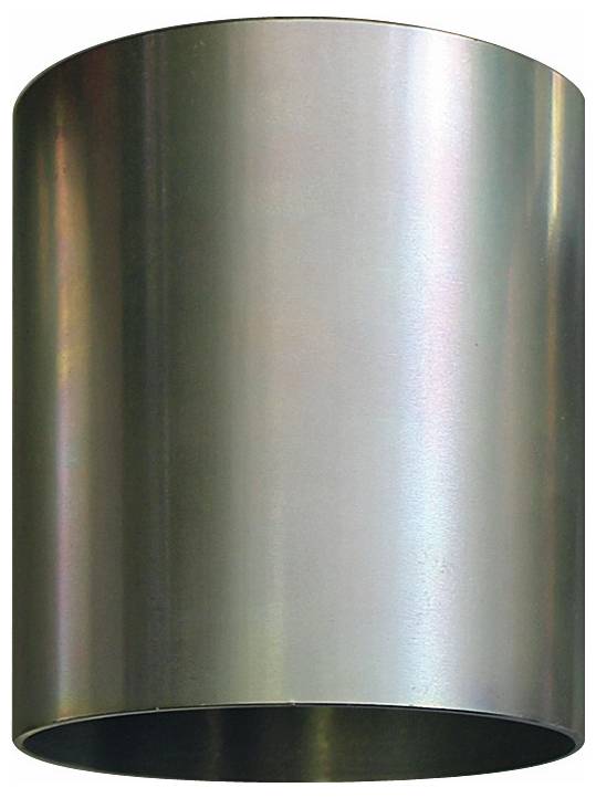 Ein metallischer Zylinder mit reflektierender Oberfläche, die subtile regenbogenähnliche Farben zeigt.