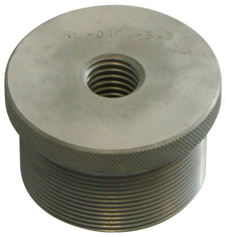 Metallisches Gewinde-Verschlussstopfen mit zentralem Loch und eingraviertem Text „JKL-0174-545