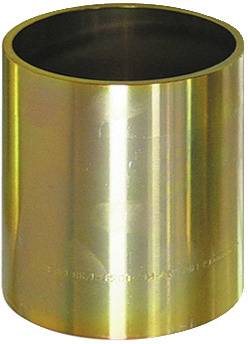 Ein glänzendes, zylindrisches, metallisches Rohr mit hohlem Zentrum, aufrecht stehend. Es hat eine reflektierende goldene Oberfläche ohne sichtbare Markierungen.