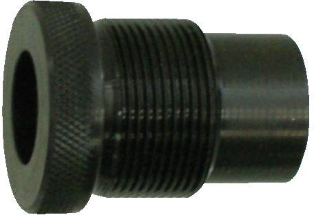 Ein metallisches, gewindeltes zylindrisches Objekt, wahrscheinlich ein Maschinenteil oder eine Befestigungshardware, mit einer strukturierten Oberfläche zum Greifen.