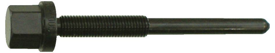Ein langer, schwarzer Metallbolzen mit sechskantiger Kopf und gewindebolzen.
