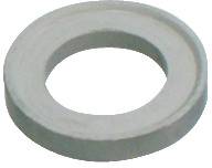 Eine graue, flache, kreisförmige Metallscheibe mit einem Loch in der Mitte, typischerweise verwendet, um Lasten zu verteilen oder Verschleiß in mechanischen Baugruppen zu vermeiden.