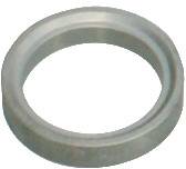 Eine metallische Unterlegscheibe, kreisförmig, mit einer glatten Oberfläche und einem zentralen Loch.