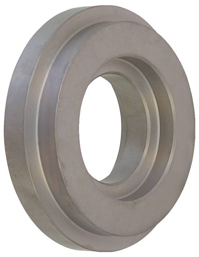 Ein kreisförmiger Metallring mit einem zentralen Loch und einer glatten, rillenförmigen Oberfläche, die grauish gefärbt wirkt und für mechanische Montage konzipiert ist.