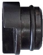 Eine Nahaufnahme einer dunklen, zylindrischen mechanischen Komponente mit zwei Nuten, möglicherweise ein Teil einer größeren Maschine oder eines Geräts.