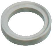 Eine runde, flache Gummidichtung mit einer konzentrischen Nut in der Mitte, verwendet zum Abdichten von Verbindungen, auf weißem Untergrund.