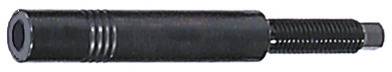 Ein schwarzes zylindrisches Werkzeug mit einem Gewinde-Ende, möglicherweise ein Bohrer oder eine Ausrichtungsstift, das in Maschinen- oder Automobilanwendungen verwendet wird.