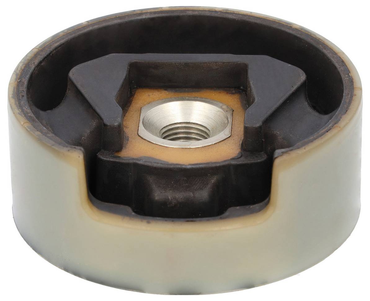 Ein rundes Motorlager aus Gummi und Metall mit einer zentralen Gewindebohrung, das entwickelt wurde, um Vibrationen zwischen Motor und Fahrzeugkarosserie zu reduzieren.