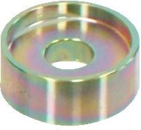 Eine glänzende metallische kreisförmige Unterlegscheibe mit einem zentralen Loch, die eine regenbogenähnliche Oberflächenfinish aufweist.