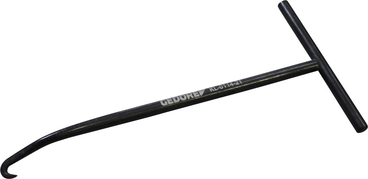 Ein Metall-T-Griff-Werkzeug mit einem Haken an einem Ende, gekennzeichnet mit „GEDORE KL-0174-21