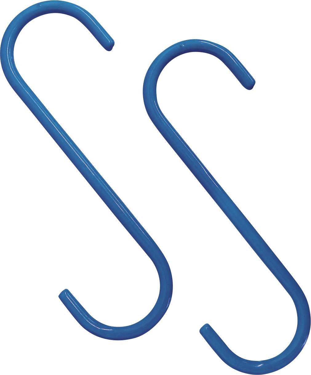 Zwei blaue S-förmige Haken vor weißem Hintergrund, parallel zueinander positioniert.