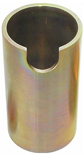 Ein metallisches zylindrisches Rohrmerkzeug mit einer U-förmigen Aussparung an einem Ende, wahrscheinlich für spezialisierte Passungs- oder Ausrichtungsaufgaben verwendet.