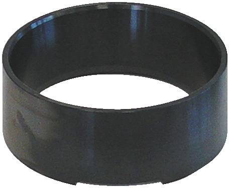 Ein schwarzer, zylindrischer Kunststoffring mit glatter Oberfläche, aufrecht stehend.