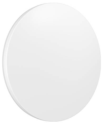 Eine schlichte weiße ovale Oberfläche mit einem dezenten Schatten auf weißem Hintergrund.