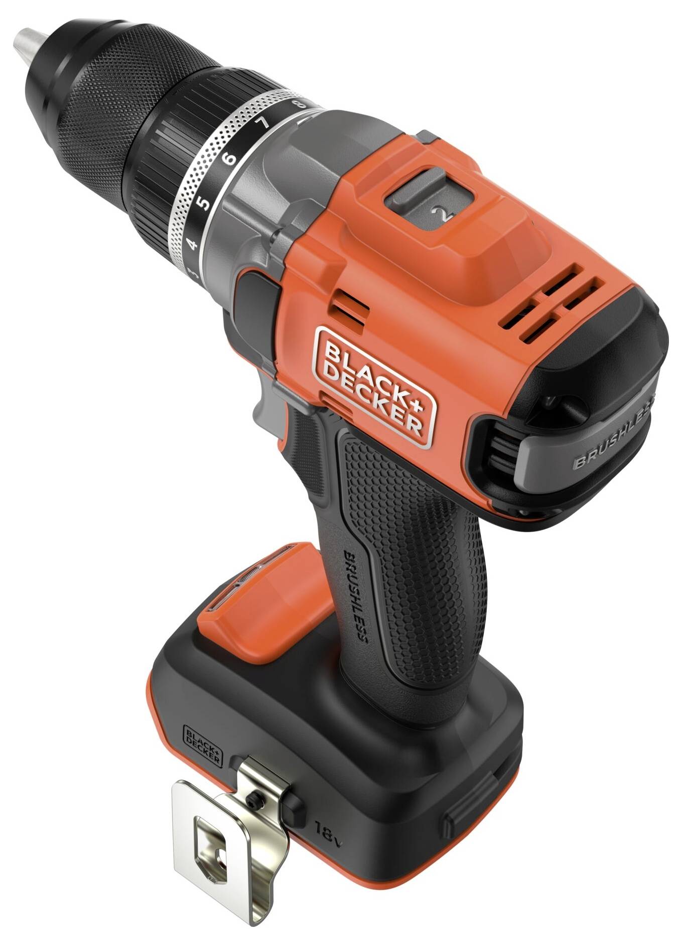 Eine Person betätigt den Abzug eines Black & Decker-Elektroschraubers und konzentriert sich dabei auf den Griff und die Bedienelemente.