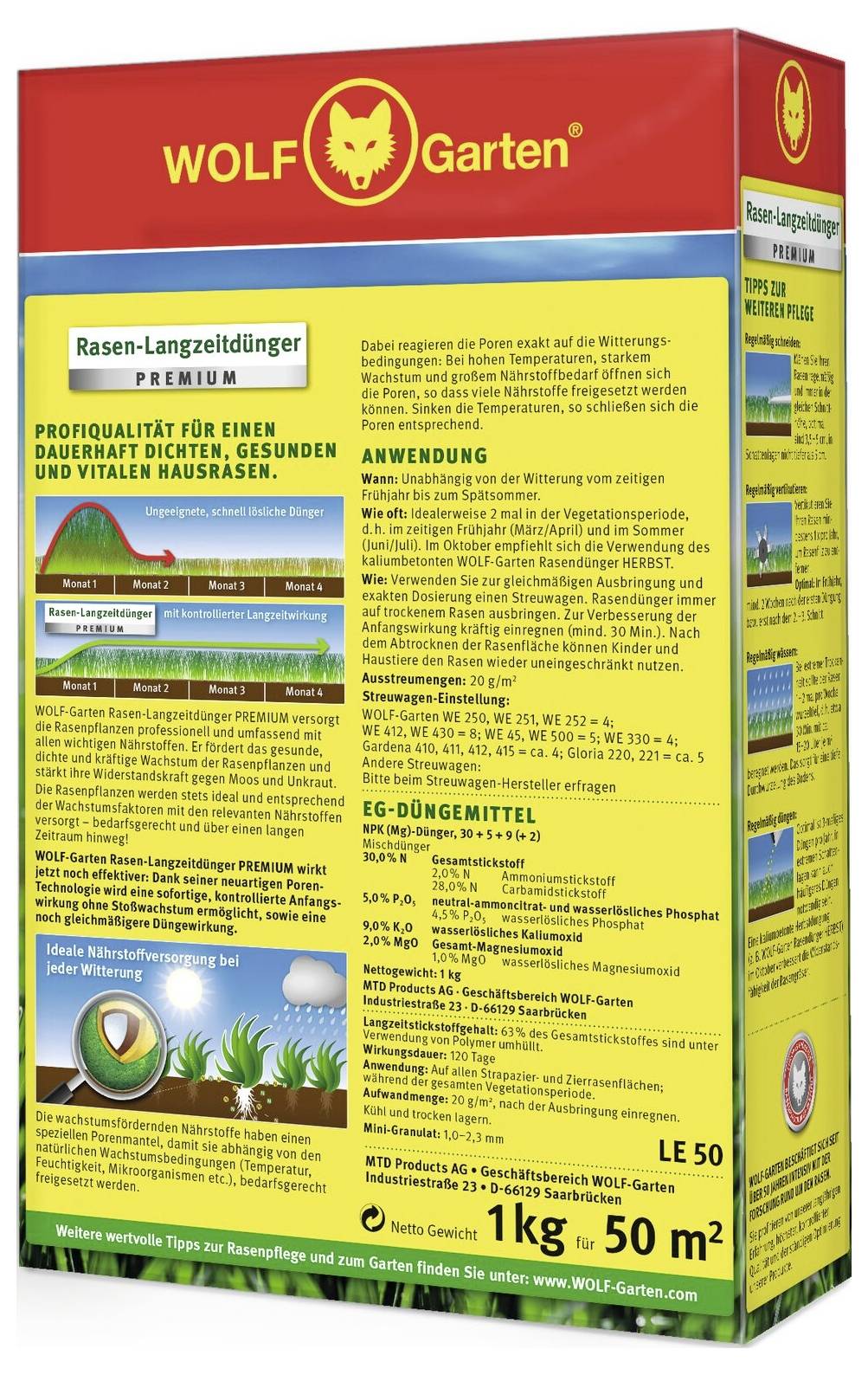 WOLF-Garten 3830010-MT - Rasen-Langzeitdünger Premium 120 Tage LE 50 1St.
