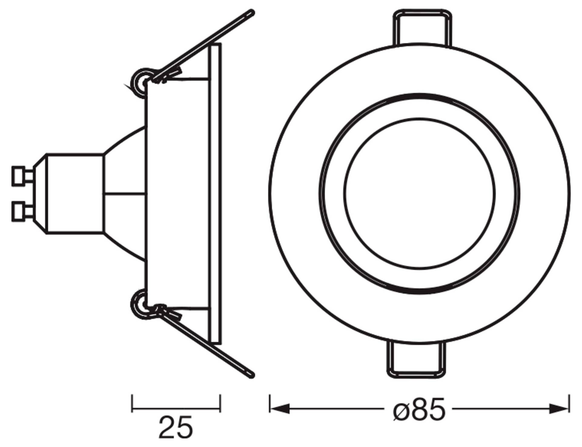 Diagramm zeigt die Seiten- und Vorderansicht eines kreisförmigen Objekts mit den Abmessungen: 35mm Tiefe, 160mm Durchmesser.