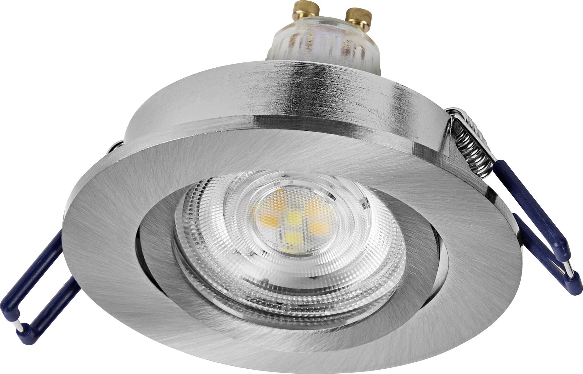 Einbauleuchte mit metallischem Rahmen und schwenkbarer LED-Leuchte, entworfen für die Innenraummontage.