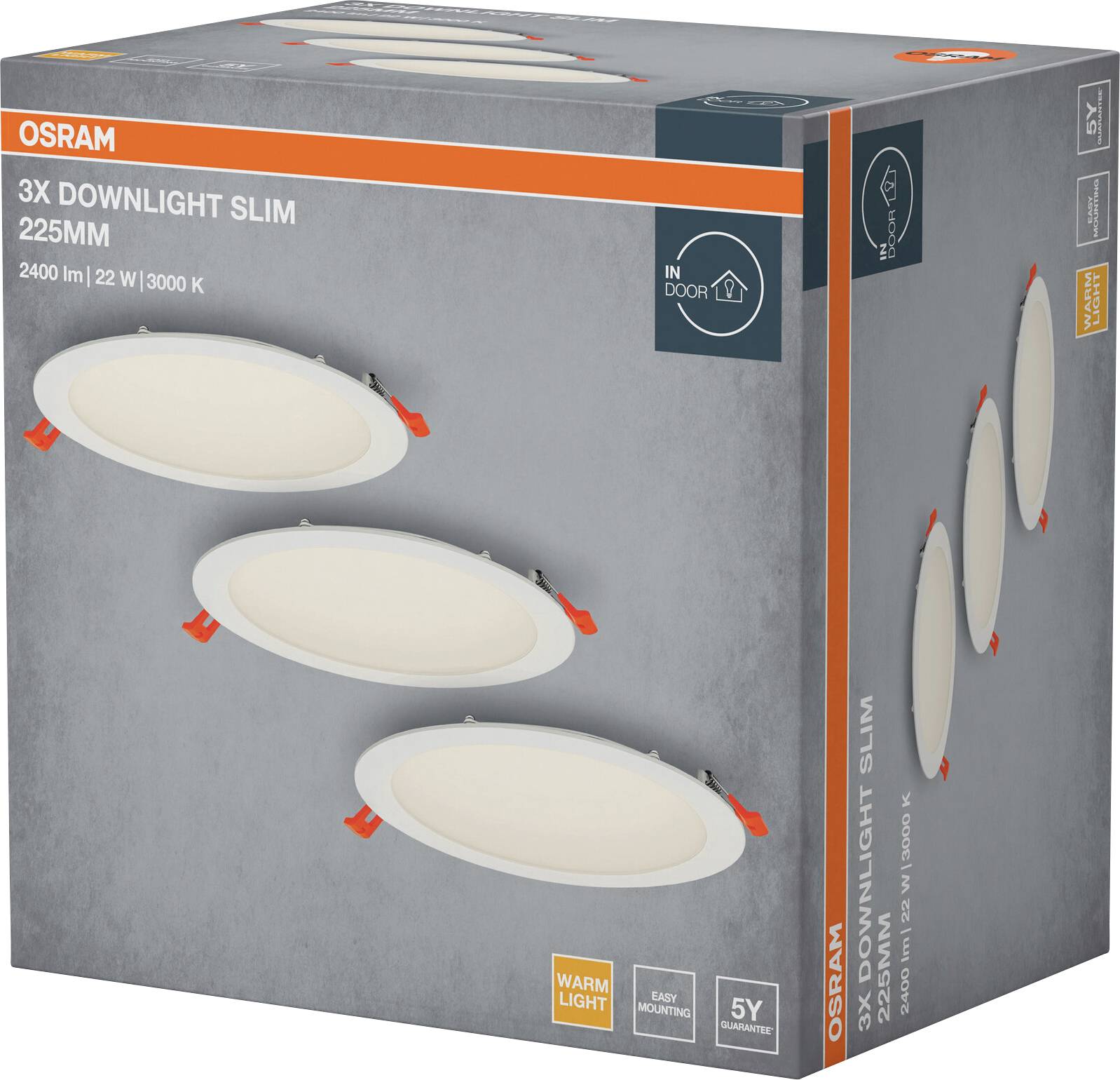 Das Bild zeigt ein Boxset mit drei verstellbaren Spotleuchten von Osram mit der Bezeichnung „Spot Set Adjustable 50°