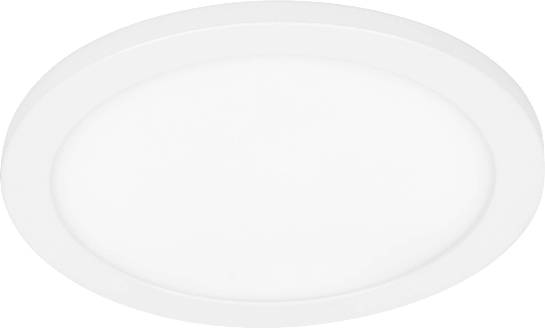 Eine runde, weiße Deckenleuchte mit flachem, bündiger Montagedesign.