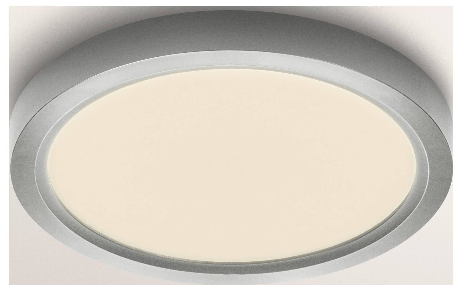 Eine Nahaufnahme einer kreisförmigen, bündigen LED-Deckenleuchte mit elegantem, modernem Design und einem weichen, warmen Glanz.