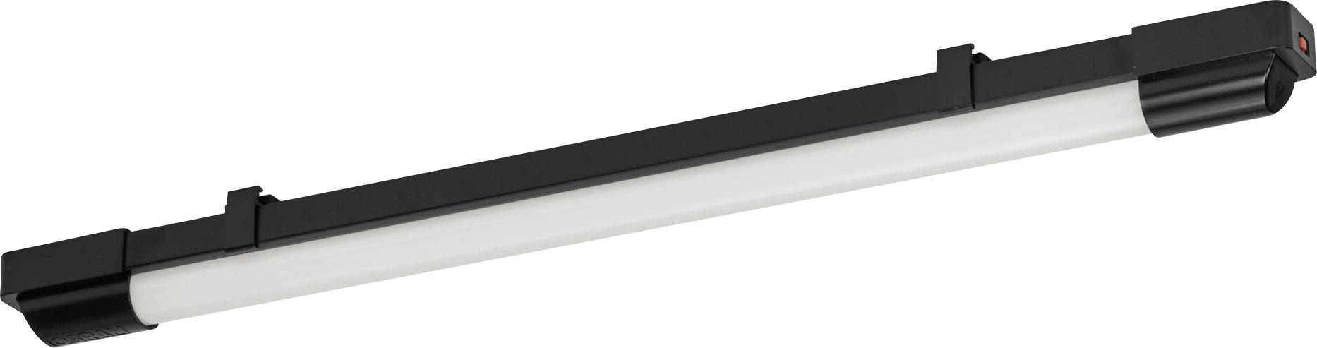 Eine lineare LED-Leuchte mit schwarzem Rahmen und hellem weißem Leuchtmittel, geeignet für moderne Innenräume.