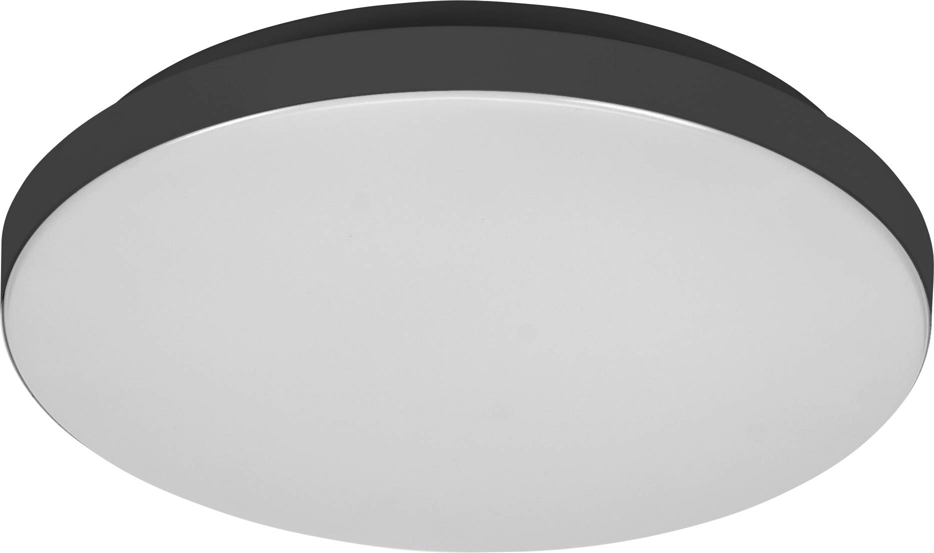 Ein rundes Deckenleuchten-Gerät mit schwarzem Rahmen und weißem Diffusor, entworfen für moderne Innenräume.