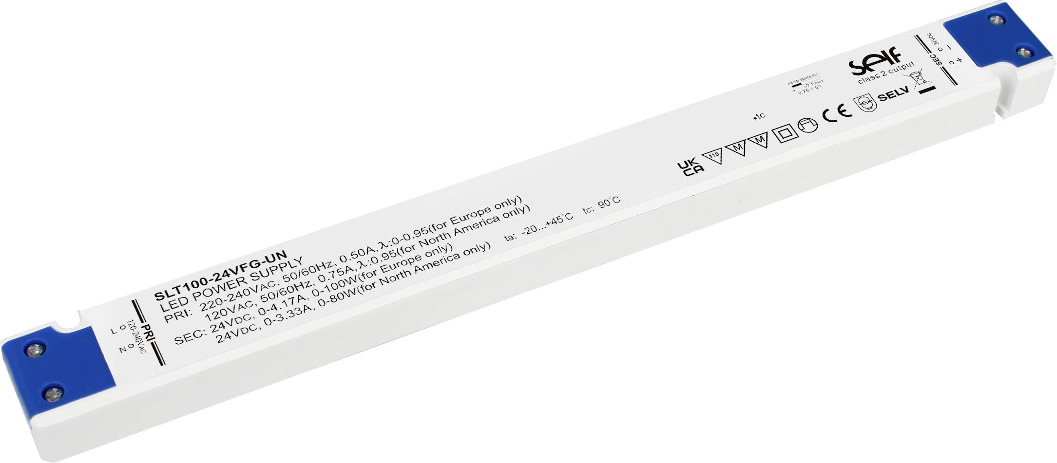 Rechteckiger LED-Treiber mit Ein- und Ausgangsspezifikationen, die darauf gedruckt sind, wird zur Stromversorgung von LED-Beleuchtungssystemen verwendet.