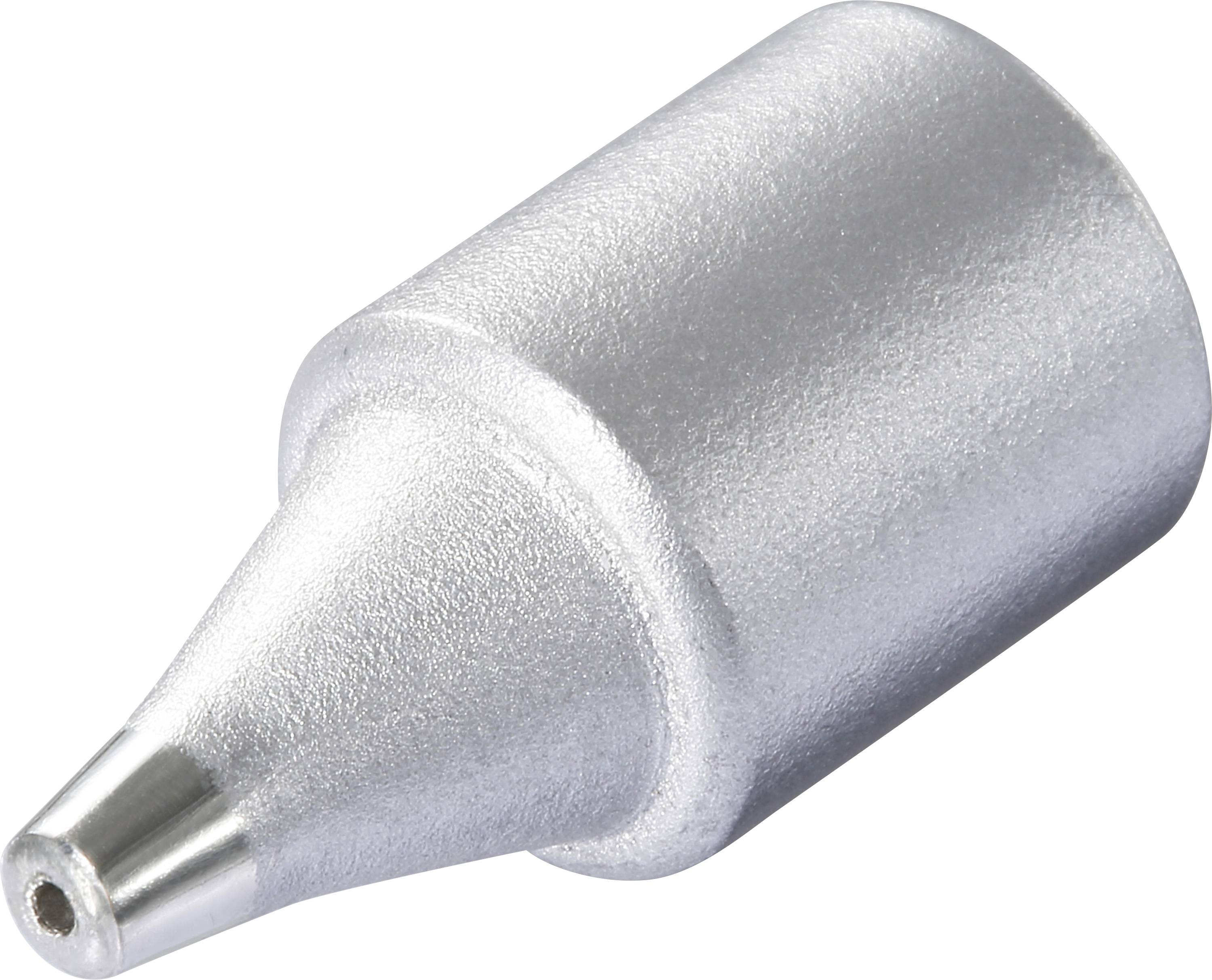 Metallische spitz zulaufende Düse, zylindrische Form mit strukturierter Oberfläche.