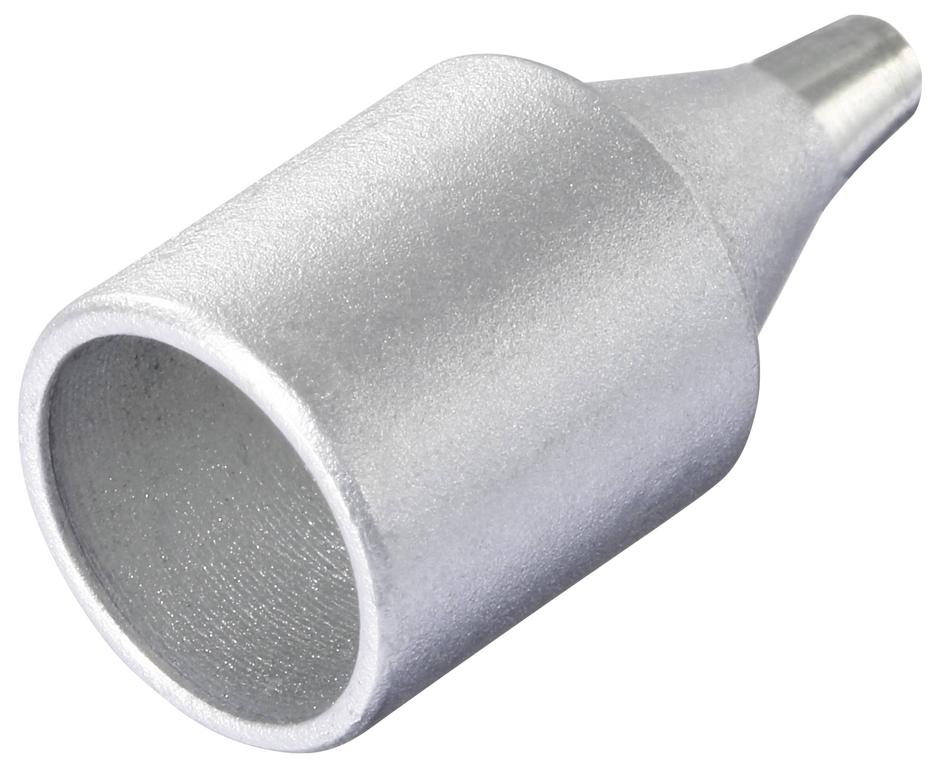 Silberner metallischer Crimpstecker mit breiter Öffnung und sich verjüngender Spitze, der für Elektrokabelverbindungen verwendet wird.
