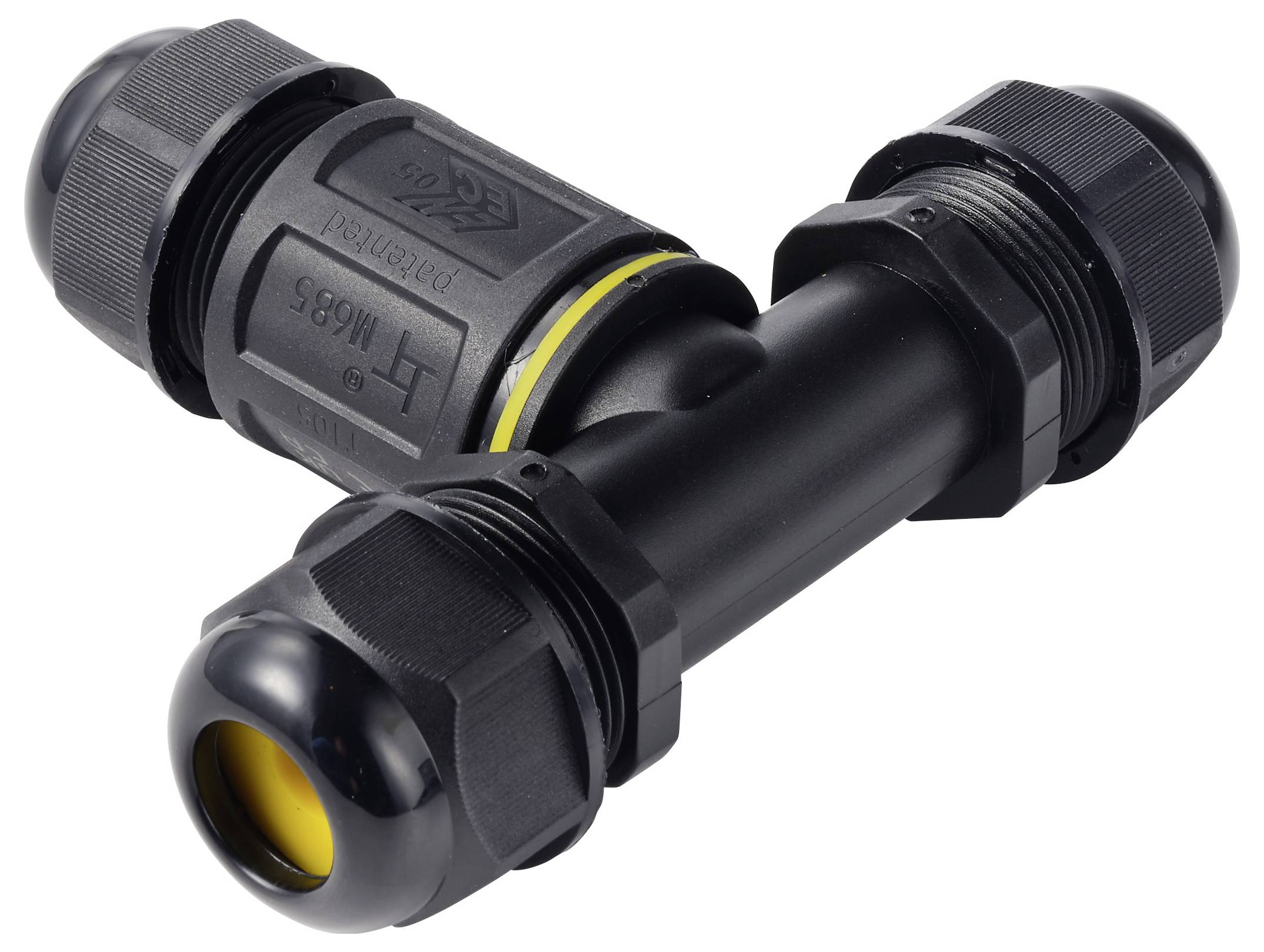 TRU COMPONENTS T-Abzweig-Kabelverbinder IP68 wasserdicht, 3 Eingänge, Schraubkontakt 3polig, 0,5 - 4,0mm² TC-14745256 Schwarz TRU
