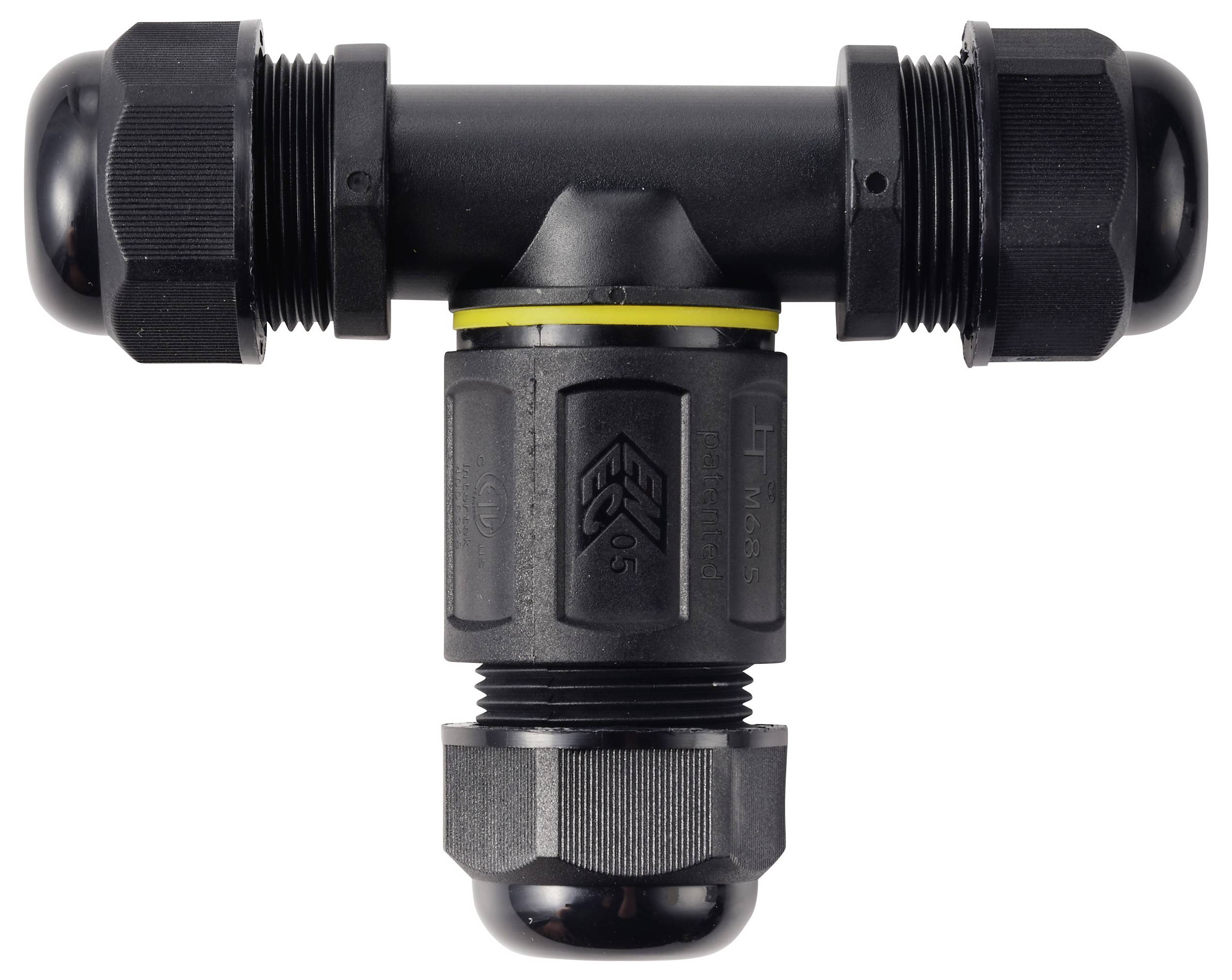TRU COMPONENTS T-Abzweig-Kabelverbinder IP68 wasserdicht, 3 Eingänge, Schraubkontakt 3polig, 0,5 - 4,0mm² TC-14745256 Schwarz TRU