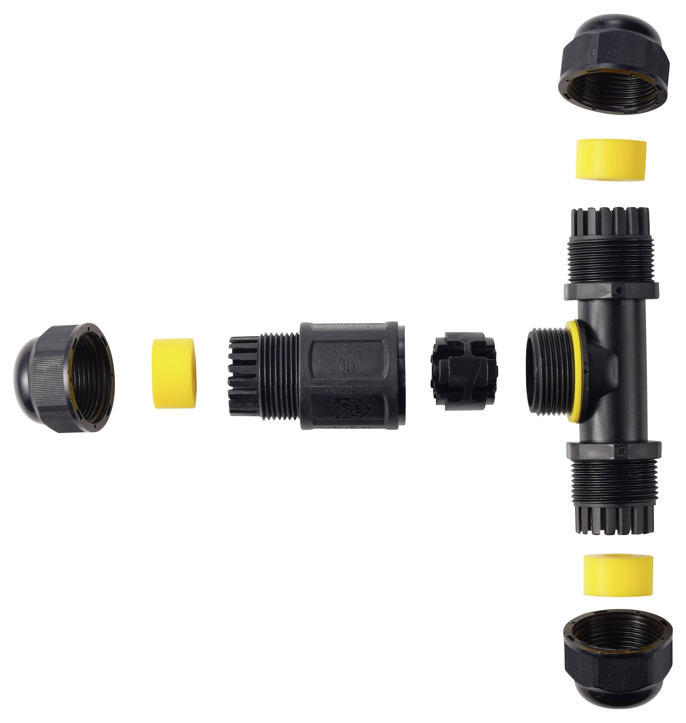 TRU COMPONENTS T-Abzweig-Kabelverbinder IP68 wasserdicht, 3 Eingänge, Schraubkontakt 3polig, 0,5 - 4,0mm² TC-14745256 Schwarz TRU