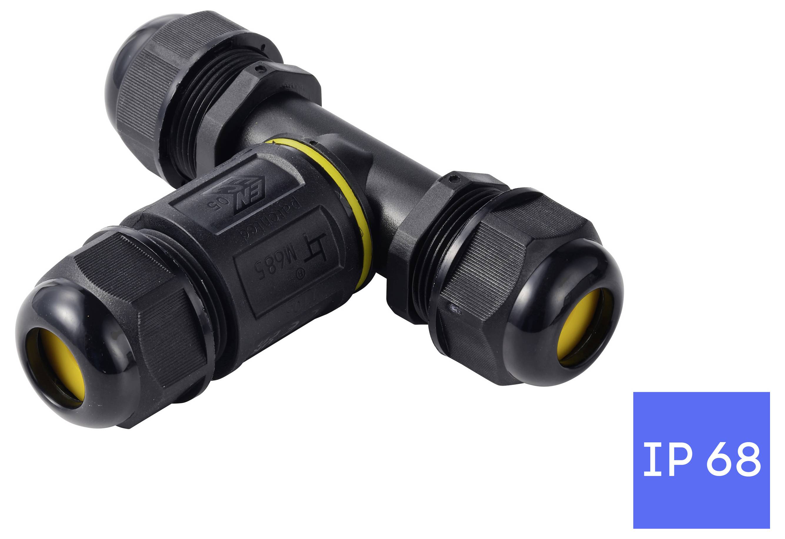 TRU COMPONENTS T-Abzweig-Kabelverbinder IP68 wasserdicht, 3 Eingänge, Schraubkontakt 3polig, 0,5 - 4,0mm² TC-14745256 Schwarz TRU