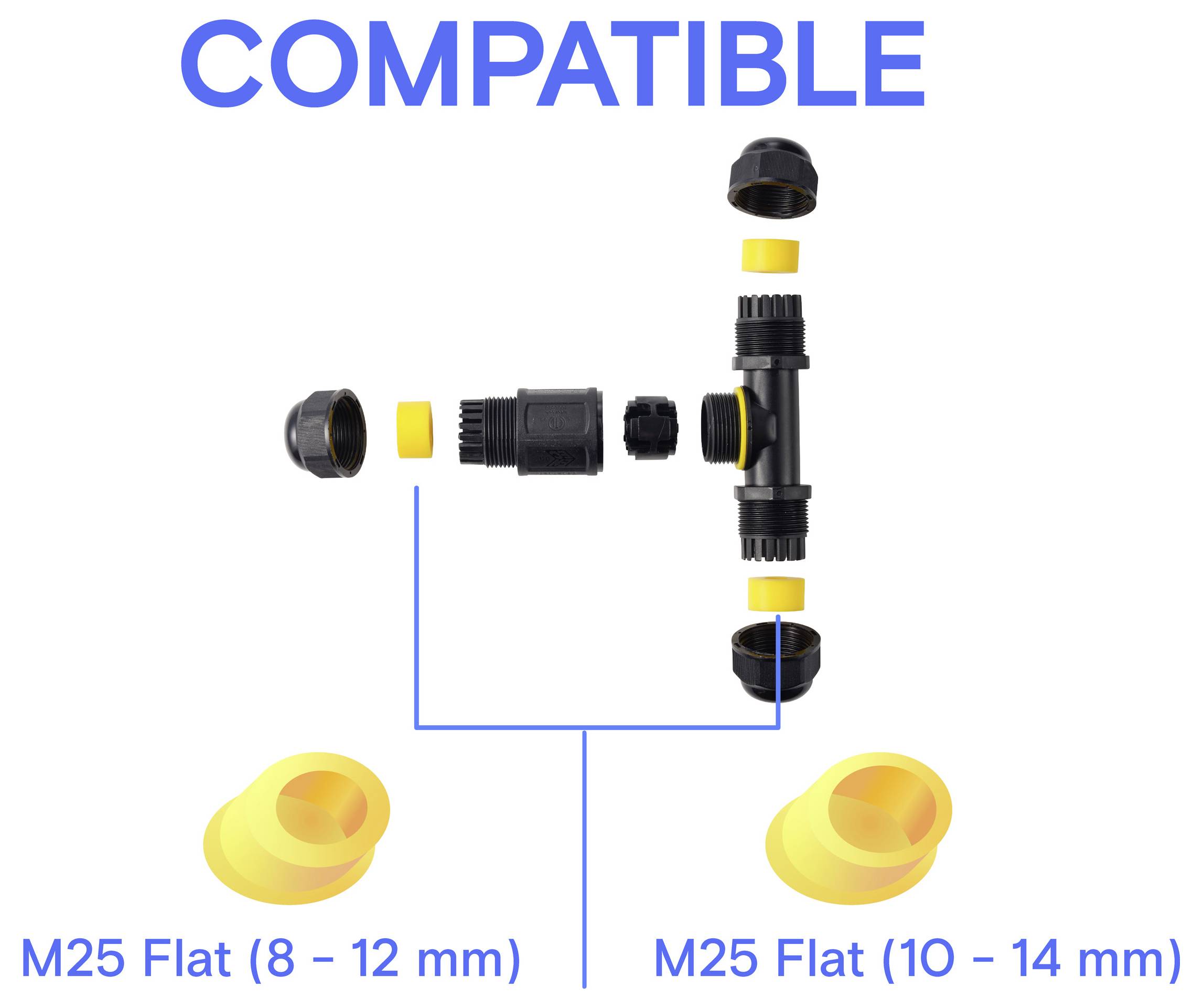TRU COMPONENTS T-Abzweig-Kabelverbinder IP68 wasserdicht, 3 Eingänge, Schraubkontakt 3polig, 0,5 - 4,0mm² TC-14745256 Schwarz TRU