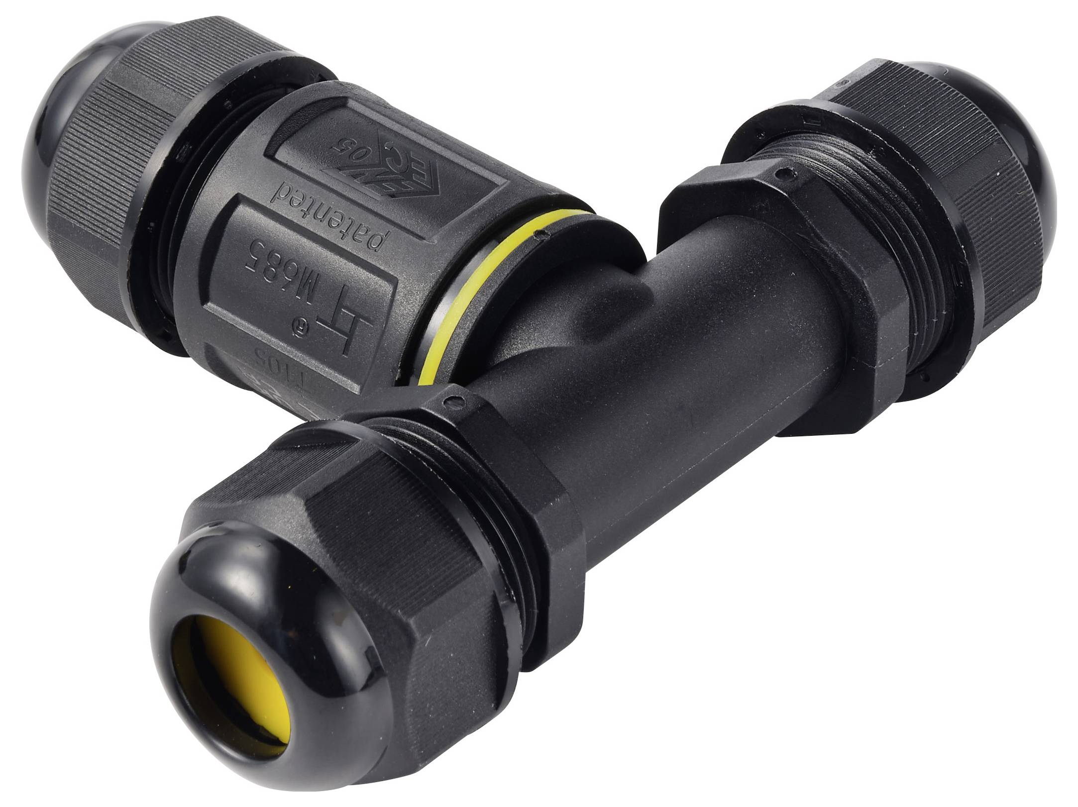 TRU COMPONENTS T-Abzweig-Kabelverbinder IP68 wasserdicht, 3 Eingänge, Schraubkontakt 5polig, 0,5 - 4,0mm² TC-14745260 Schwarz TRU