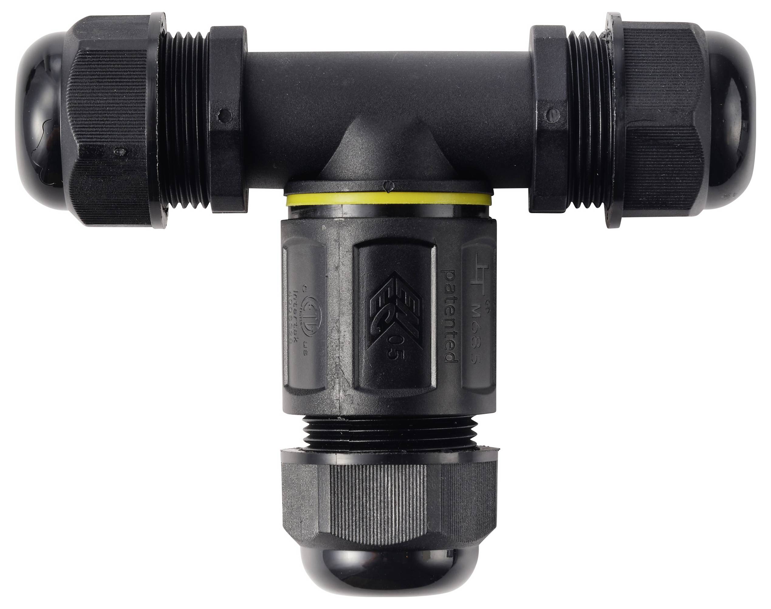 TRU COMPONENTS T-Abzweig-Kabelverbinder IP68 wasserdicht, 3 Eingänge, Schraubkontakt 5polig, 0,5 - 4,0mm² TC-14745260 Schwarz TRU