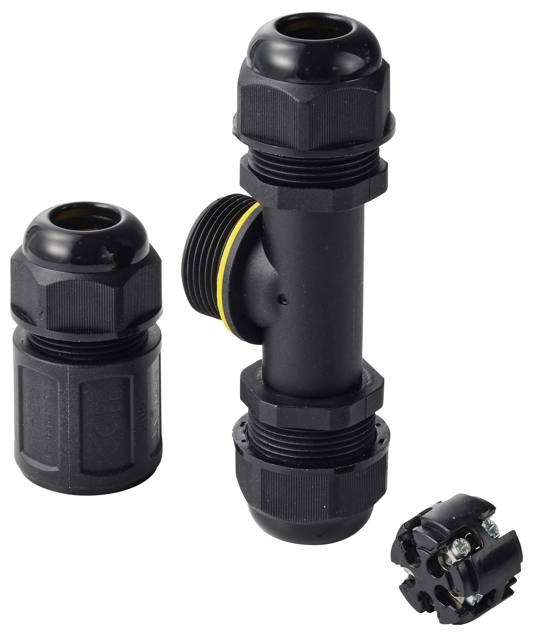 TRU COMPONENTS T-Abzweig-Kabelverbinder IP68 wasserdicht, 3 Eingänge, Schraubkontakt 5polig, 0,5 - 4,0mm² TC-14745260 Schwarz TRU
