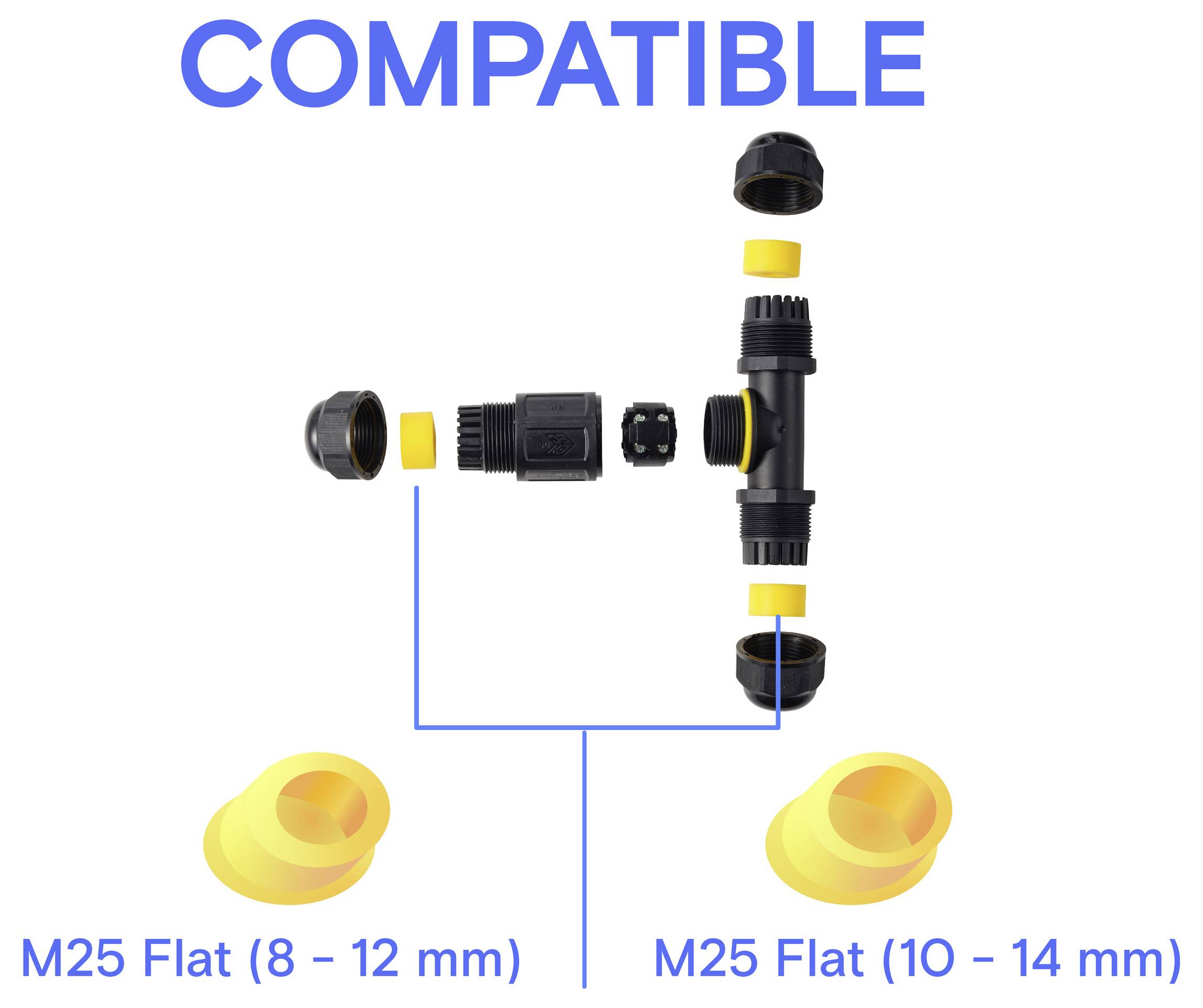 TRU COMPONENTS T-Abzweig-Kabelverbinder IP68 wasserdicht, 3 Eingänge, Schraubkontakt 5polig, 0,5 - 4,0mm² TC-14745260 Schwarz TRU