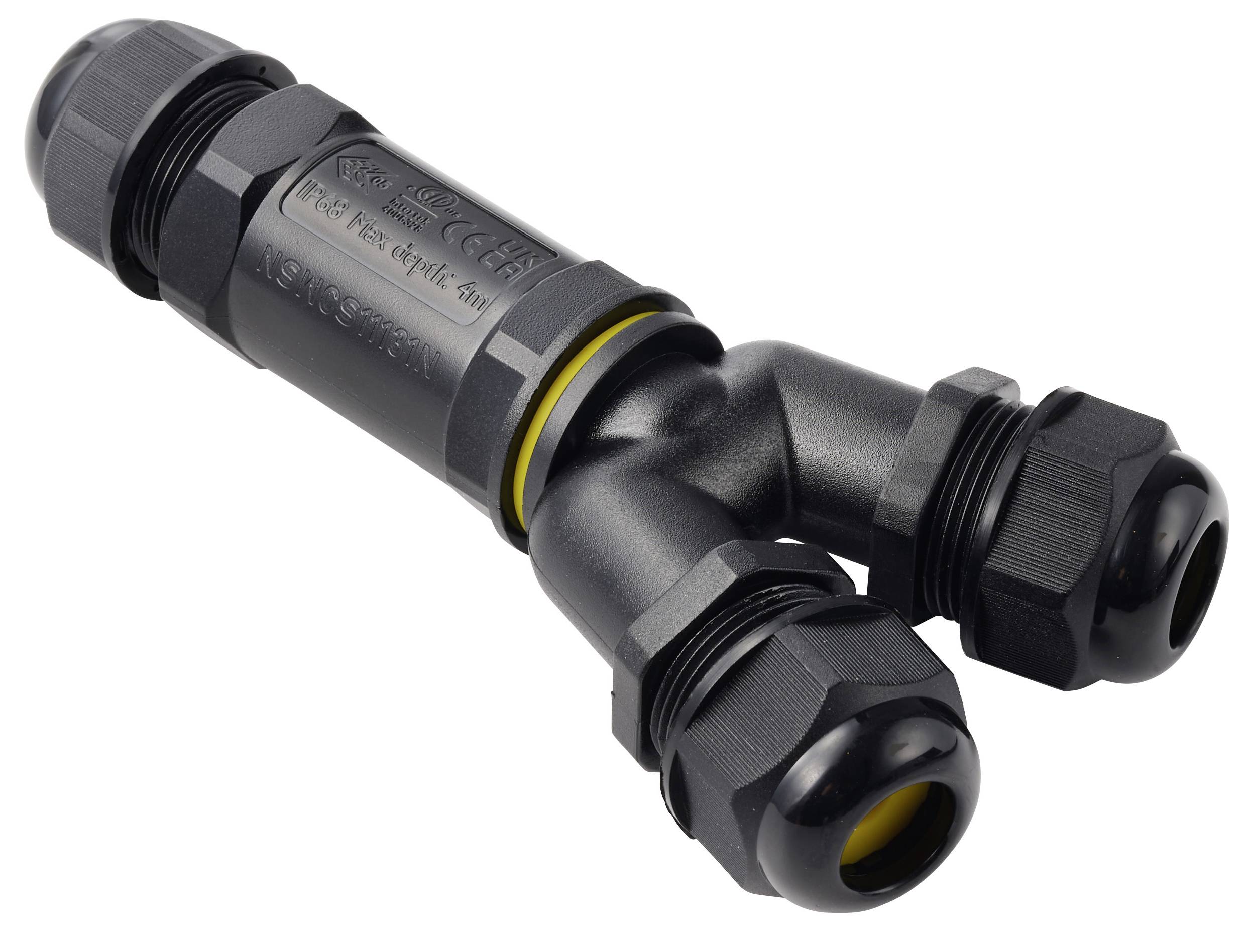 TRU COMPONENTS Y-Kabelverbinder IP68 wasserdicht, 3 Eingänge, Schraubkontakt 3polig, 0,5 - 4,0mm² TC-14745264 Schwarz Inhal