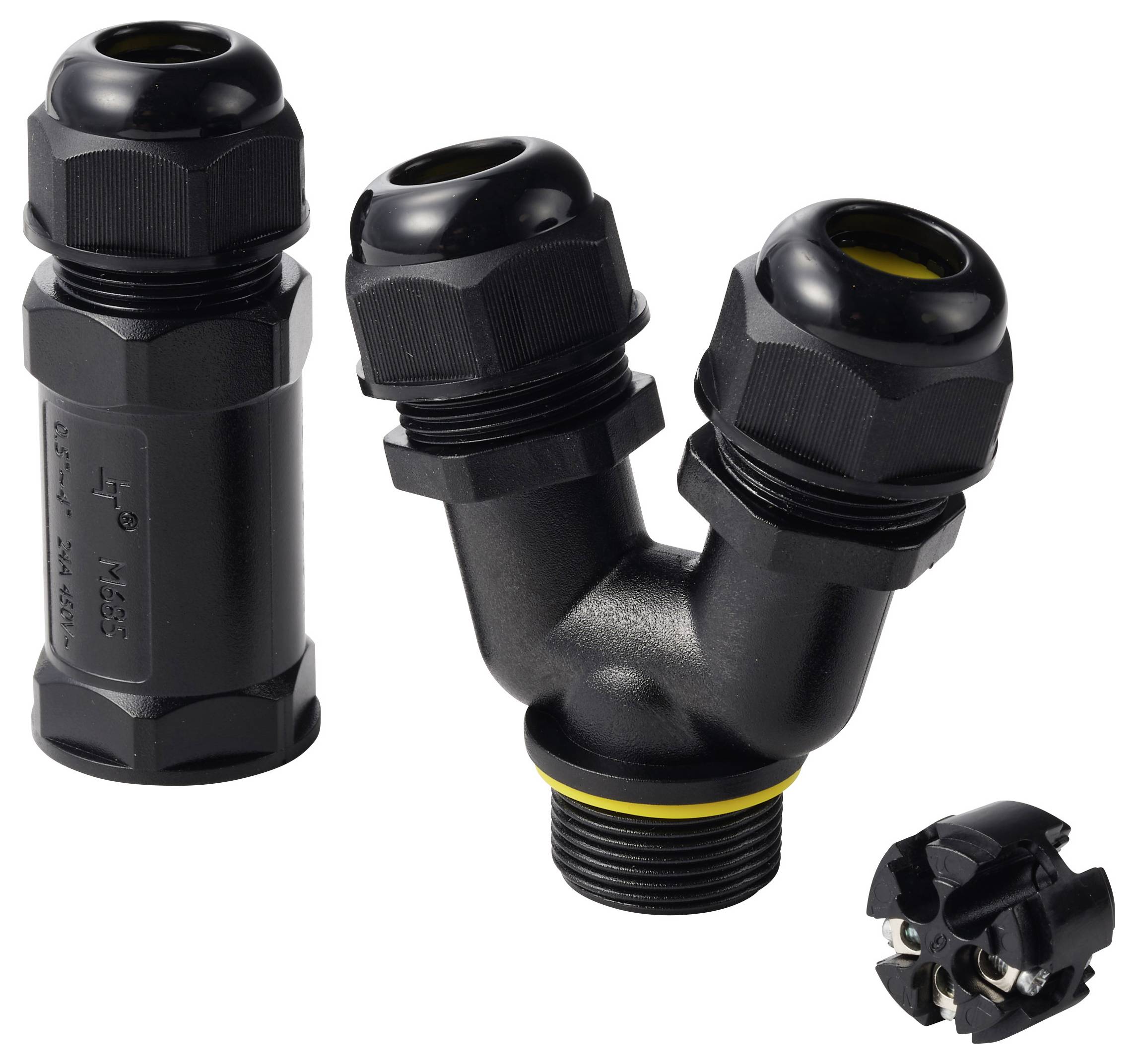 TRU COMPONENTS Y-Kabelverbinder IP68 wasserdicht, 3 Eingänge, Schraubkontakt 3polig, 0,5 - 4,0mm² TC-14745264 Schwarz Inhal