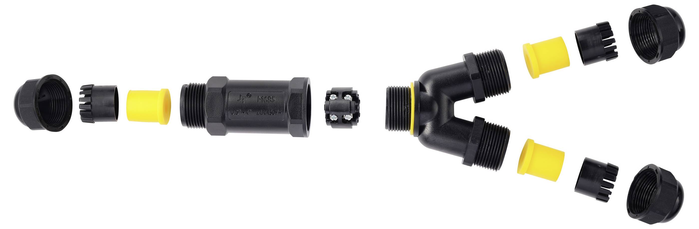 TRU COMPONENTS Y-Kabelverbinder IP68 wasserdicht, 3 Eingänge, Schraubkontakt 3polig, 0,5 - 4,0mm² TC-14745264 Schwarz Inhal