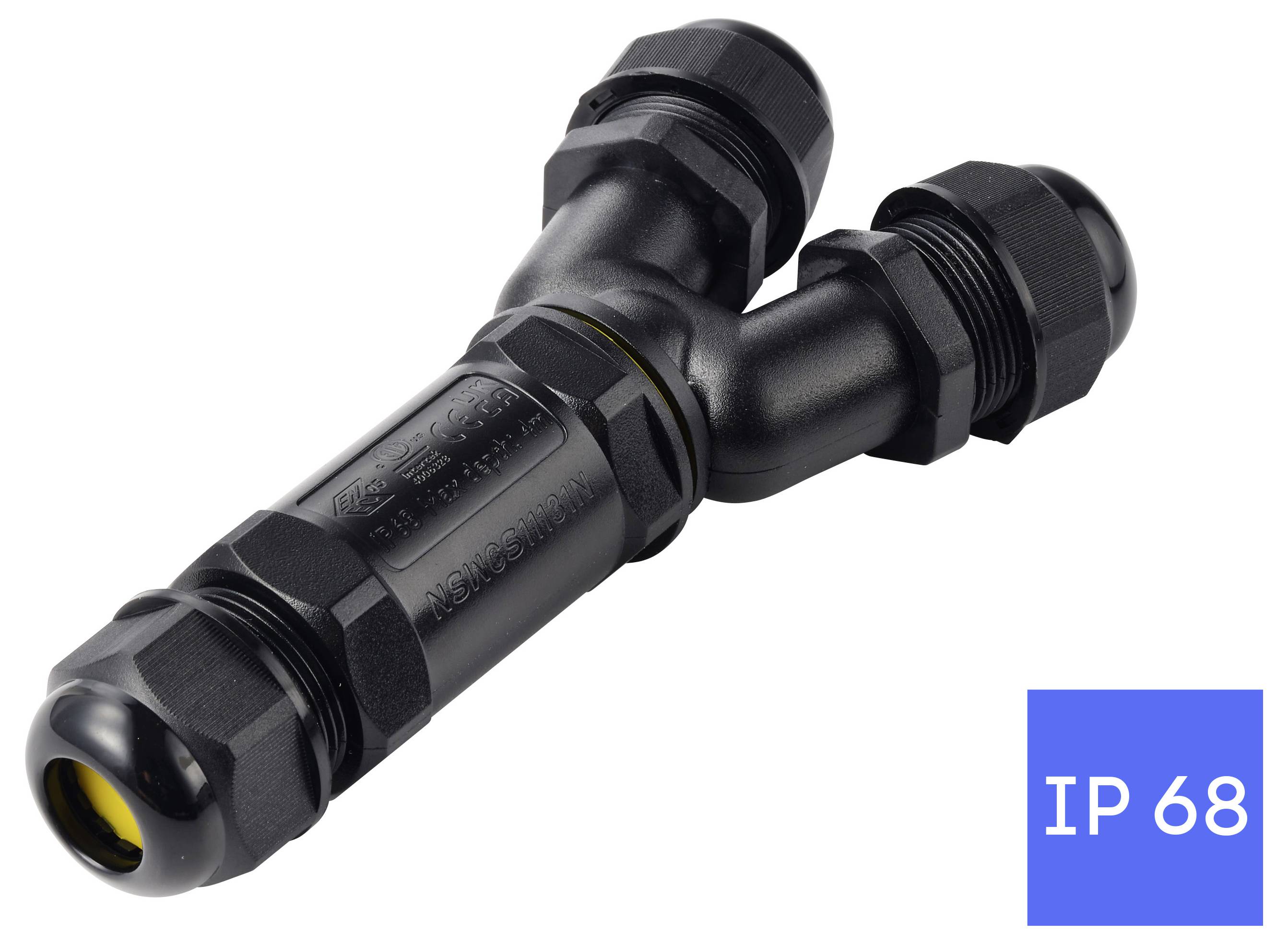 TRU COMPONENTS Y-Kabelverbinder IP68 wasserdicht, 3 Eingänge, Schraubkontakt 3polig, 0,5 - 4,0mm² TC-14745264 Schwarz Inhal