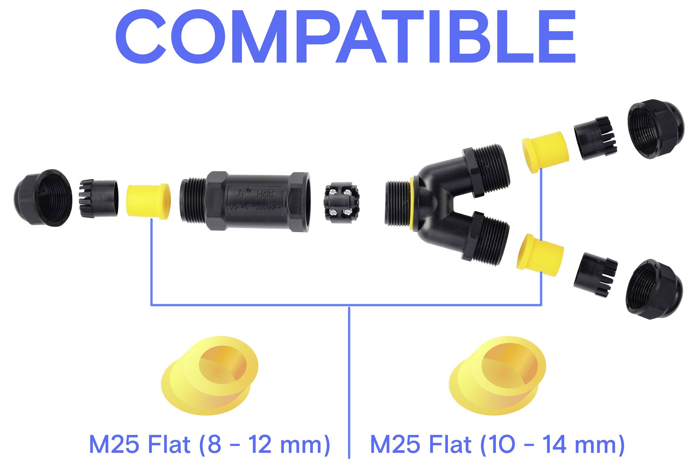 TRU COMPONENTS Y-Kabelverbinder IP68 wasserdicht, 3 Eingänge, Schraubkontakt 3polig, 0,5 - 4,0mm² TC-14745264 Schwarz Inhal