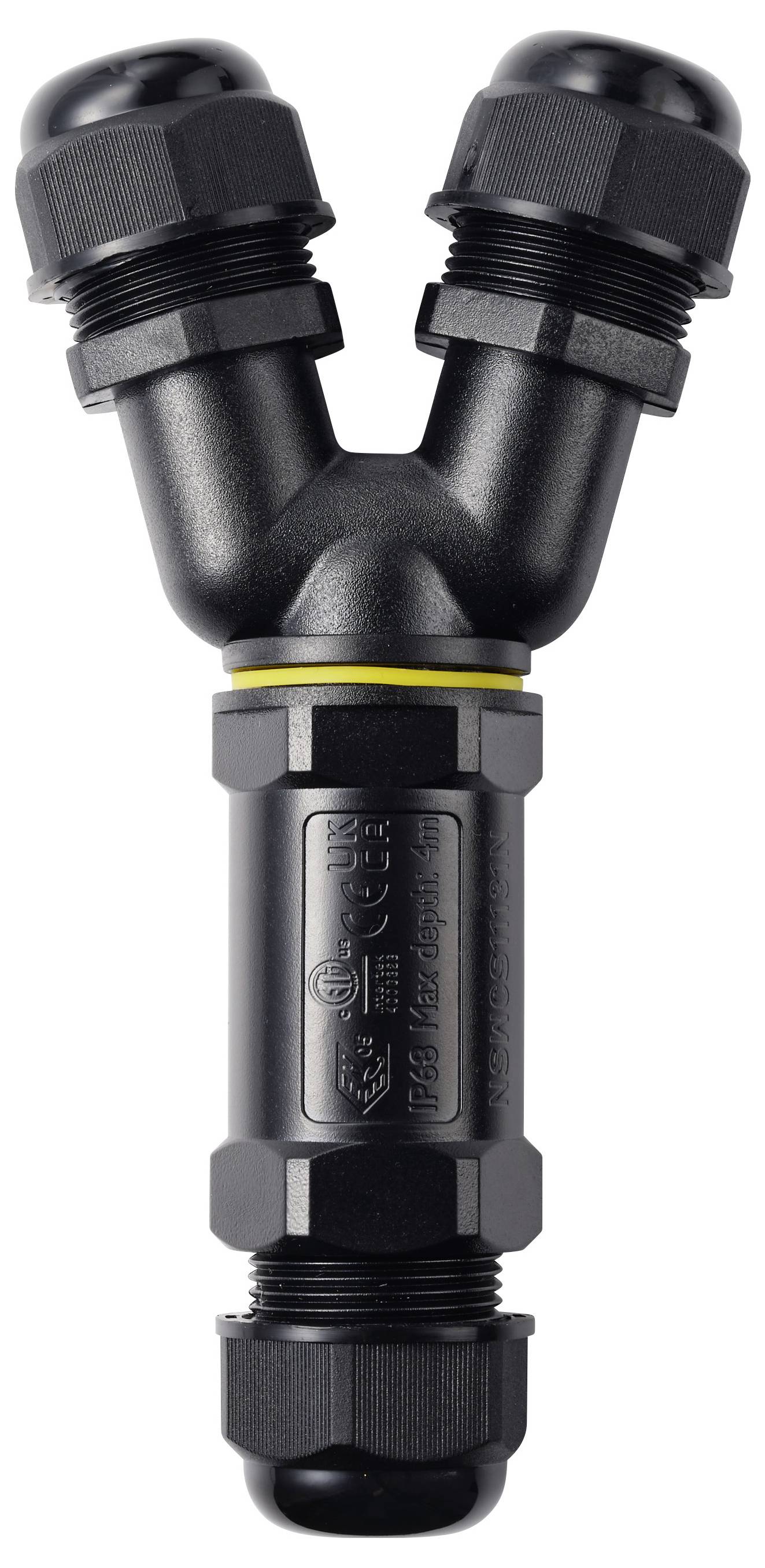 TRU COMPONENTS Y-Kabelverbinder IP68 wasserdicht, 3 Eingänge, Schraubkontakt 5polig, 0,5 - 4,0mm² TC-14745268 Schwarz Inhal