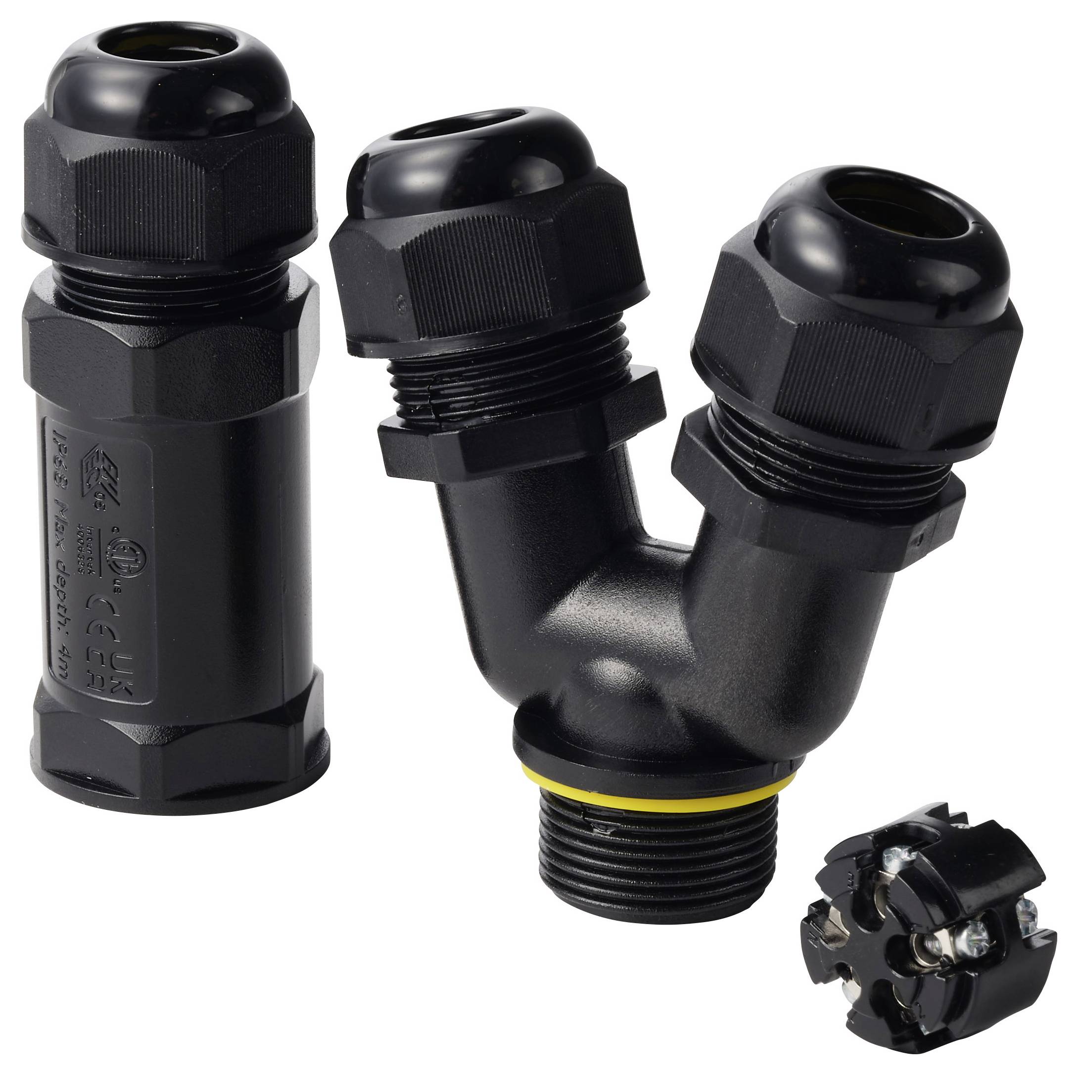 TRU COMPONENTS Y-Kabelverbinder IP68 wasserdicht, 3 Eingänge, Schraubkontakt 5polig, 0,5 - 4,0mm² TC-14745268 Schwarz Inhal
