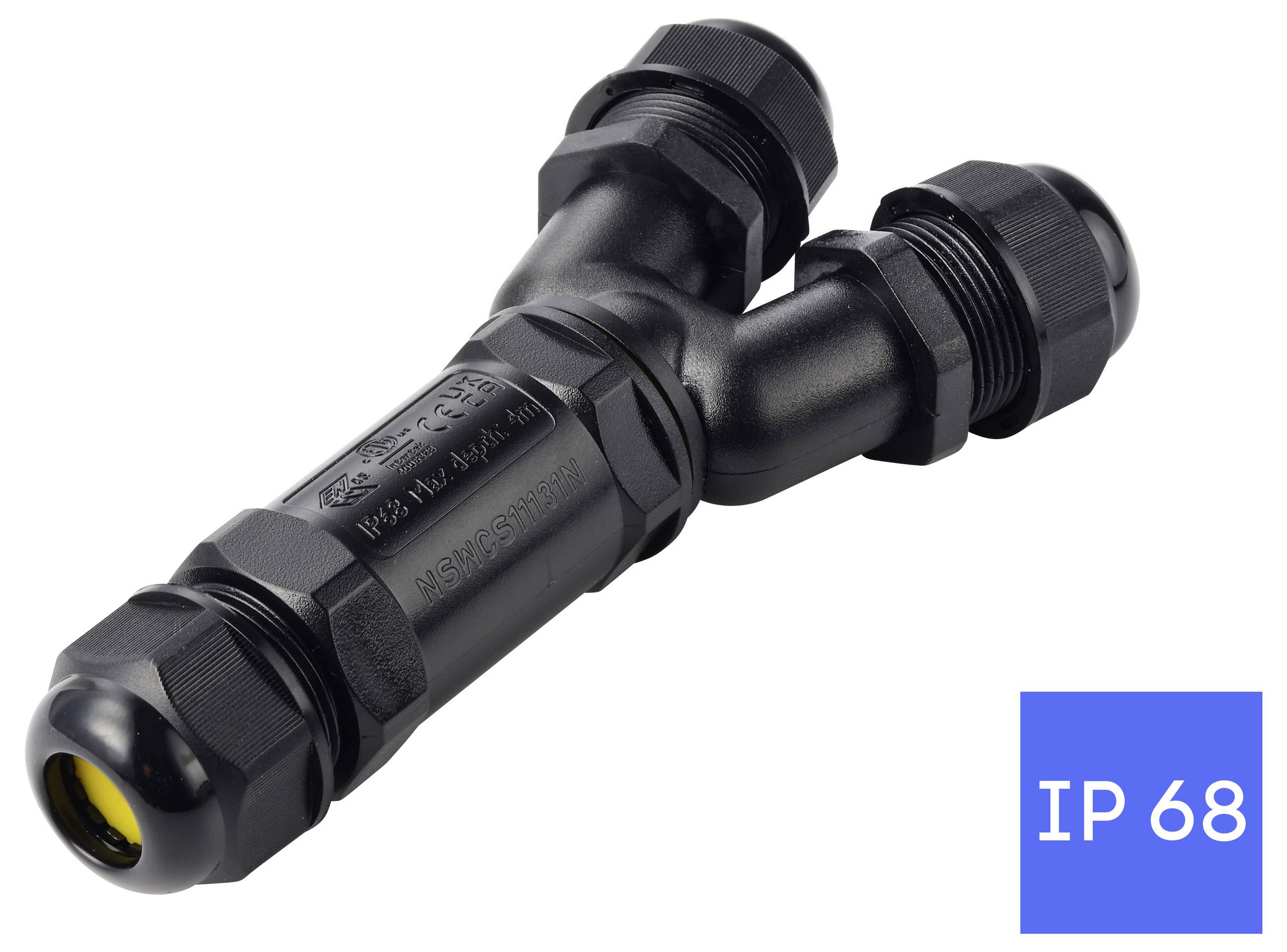 TRU COMPONENTS Y-Kabelverbinder IP68 wasserdicht, 3 Eingänge, Schraubkontakt 5polig, 0,5 - 4,0mm² TC-14745268 Schwarz Inhal